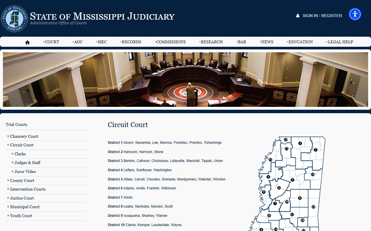 Leflore County Circuit Court dockets and jury case page