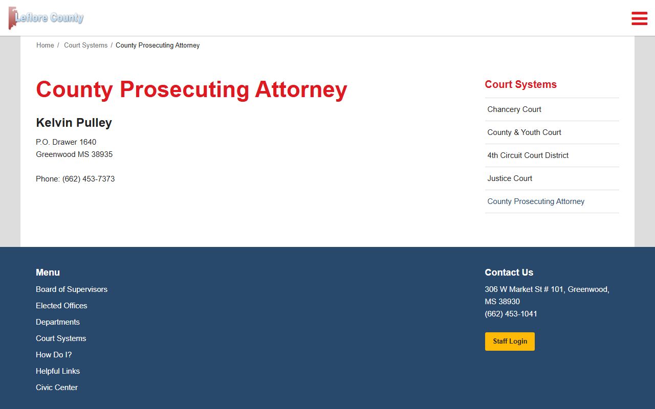 Leflore County court dockets and the county prosecuting attorney page