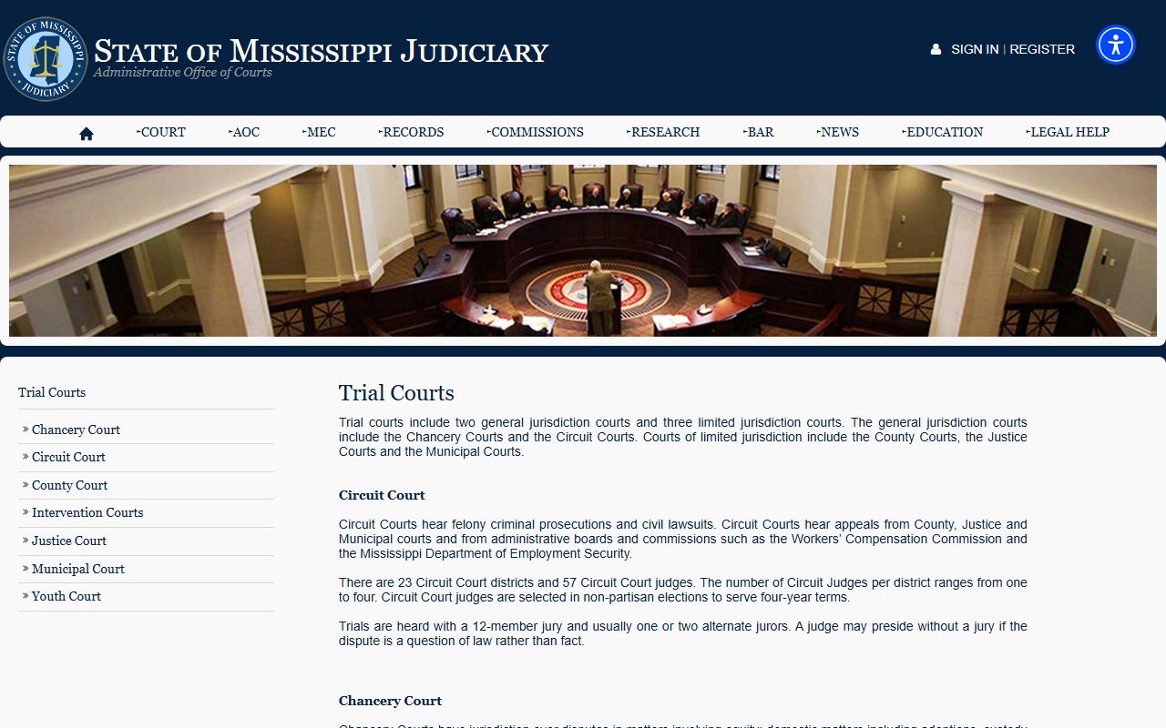 Leflore County court dockets and the Mississippi trial courts overview