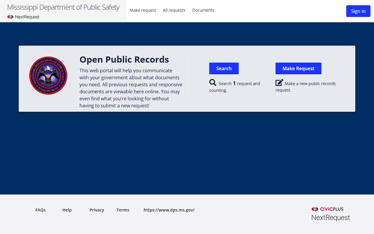Leflore County court records Mississippi DPS public records request portal