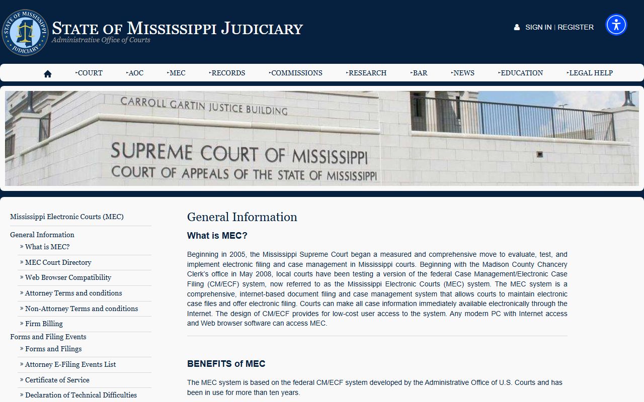 Leflore County court records MEC general information page