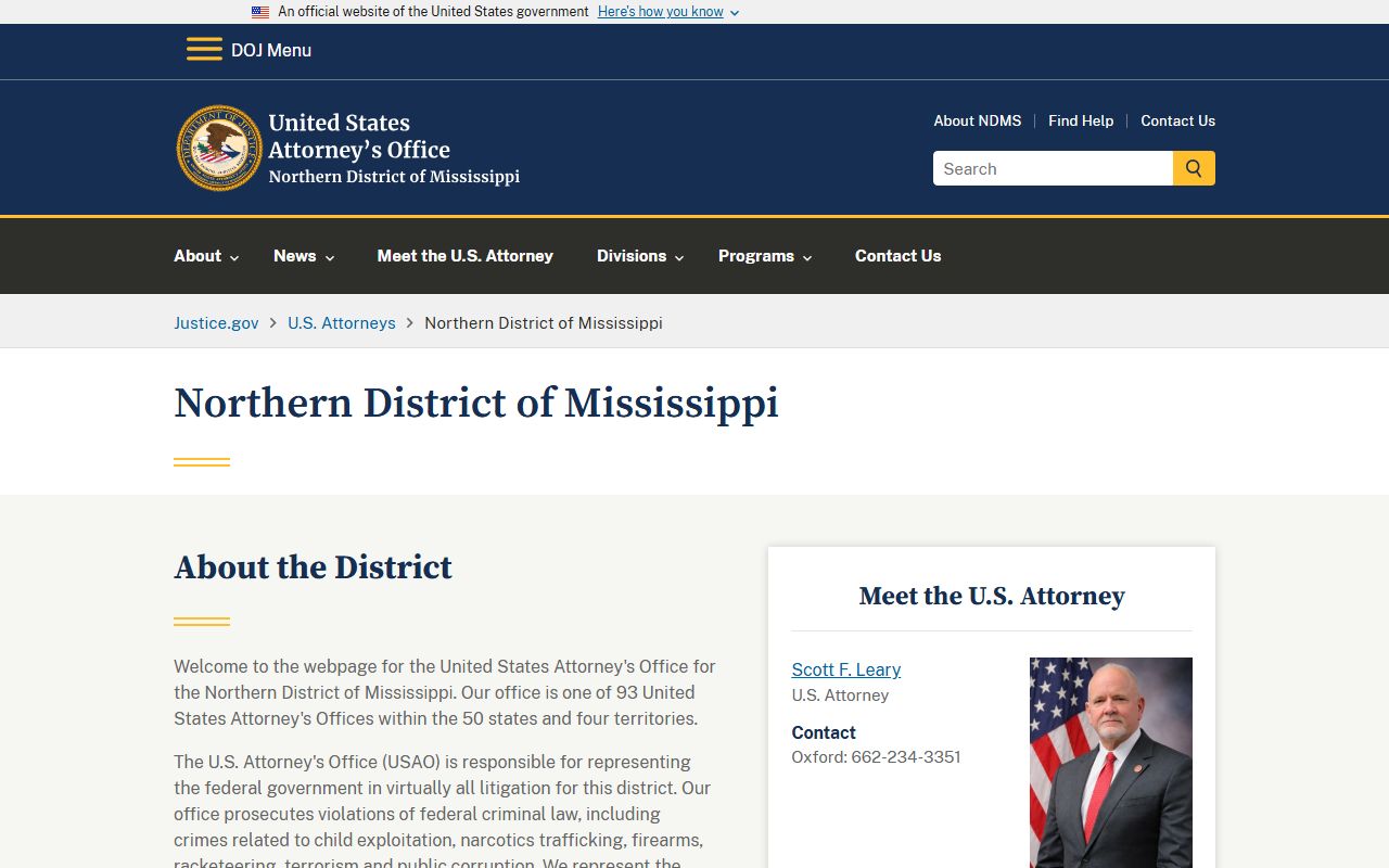 Leflore County criminal court records and U.S. Attorney Northern District of Mississippi page