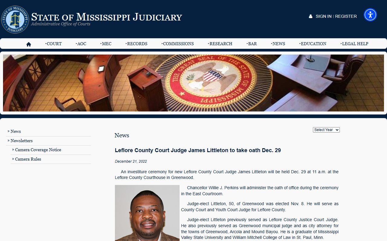 Leflore County court judge investiture news for the Circuit Court district