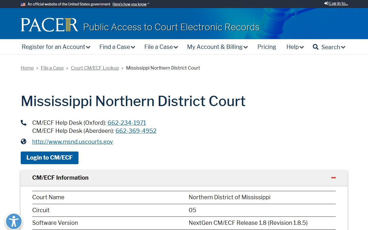 Leflore County federal Circuit Court records lookup for the Northern District of Mississippi