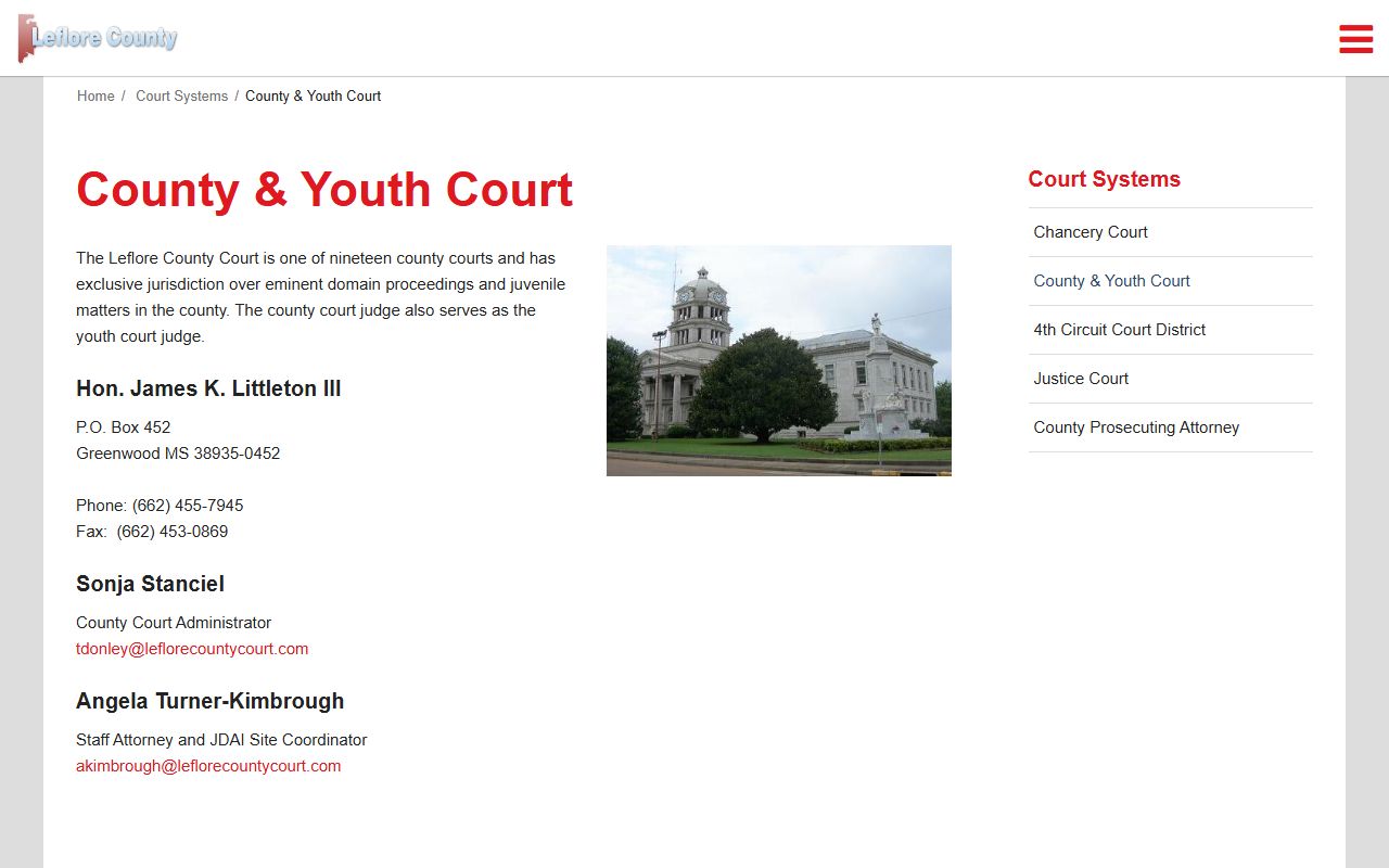 Leflore County and Youth Court specialty court records page