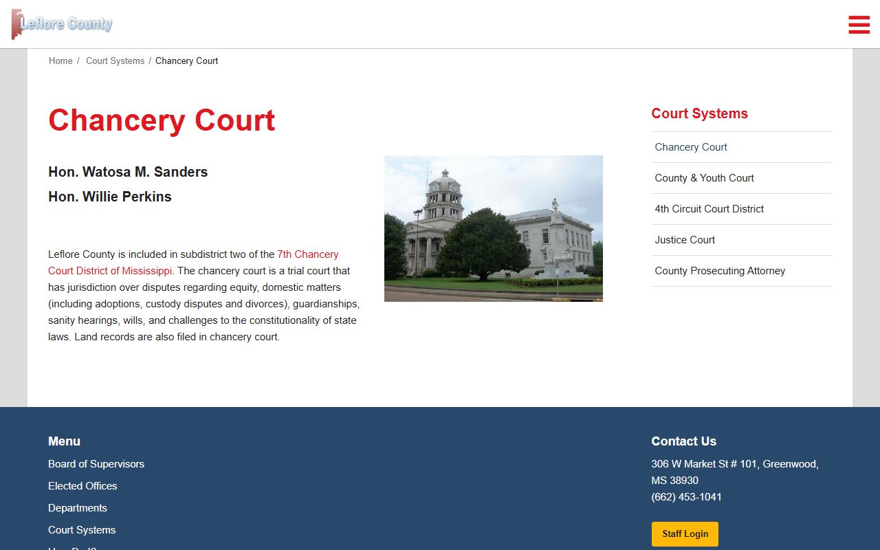 Leflore County Chancery Court records and jurisdiction page