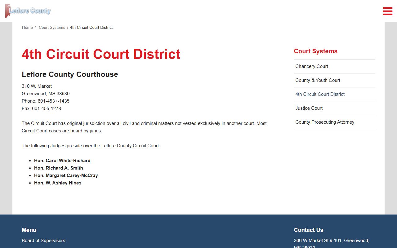 Leflore County Circuit Court records and Fourth Circuit District page