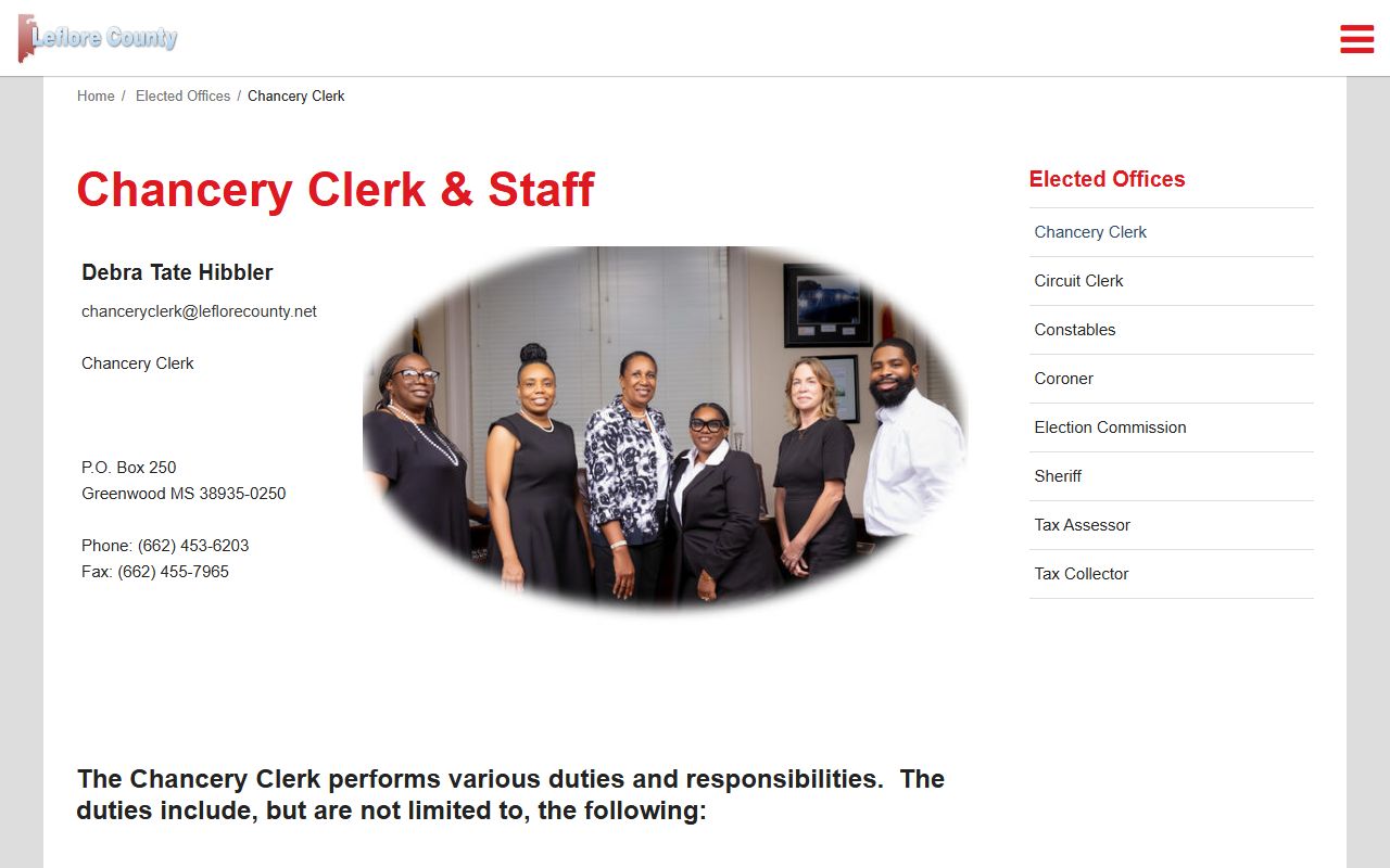 Leflore County Chancery Clerk court and land records page