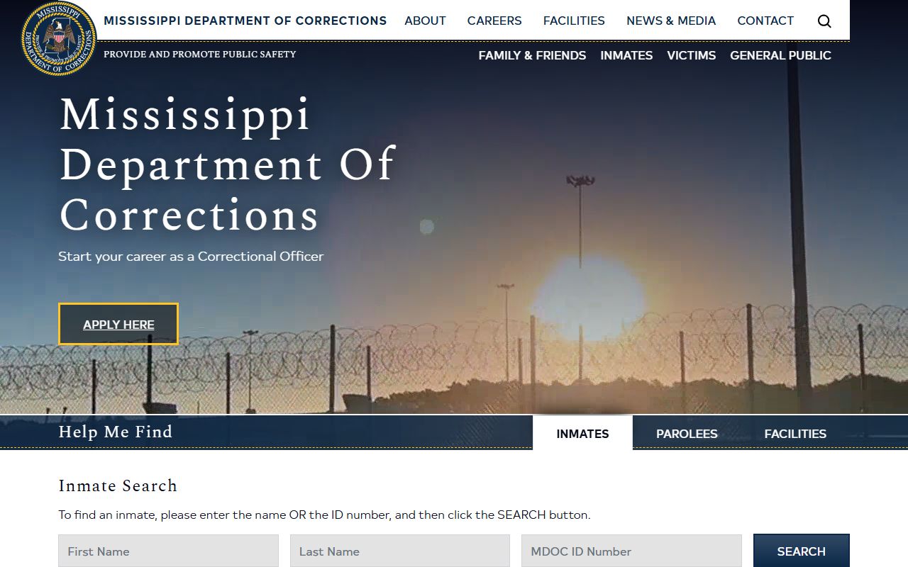 Leflore County inmate search through the Mississippi Department of Corrections homepage