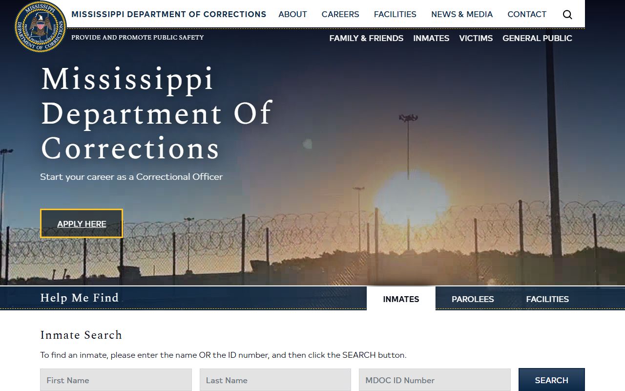 Leflore County inmate custody check through the Mississippi offender search service