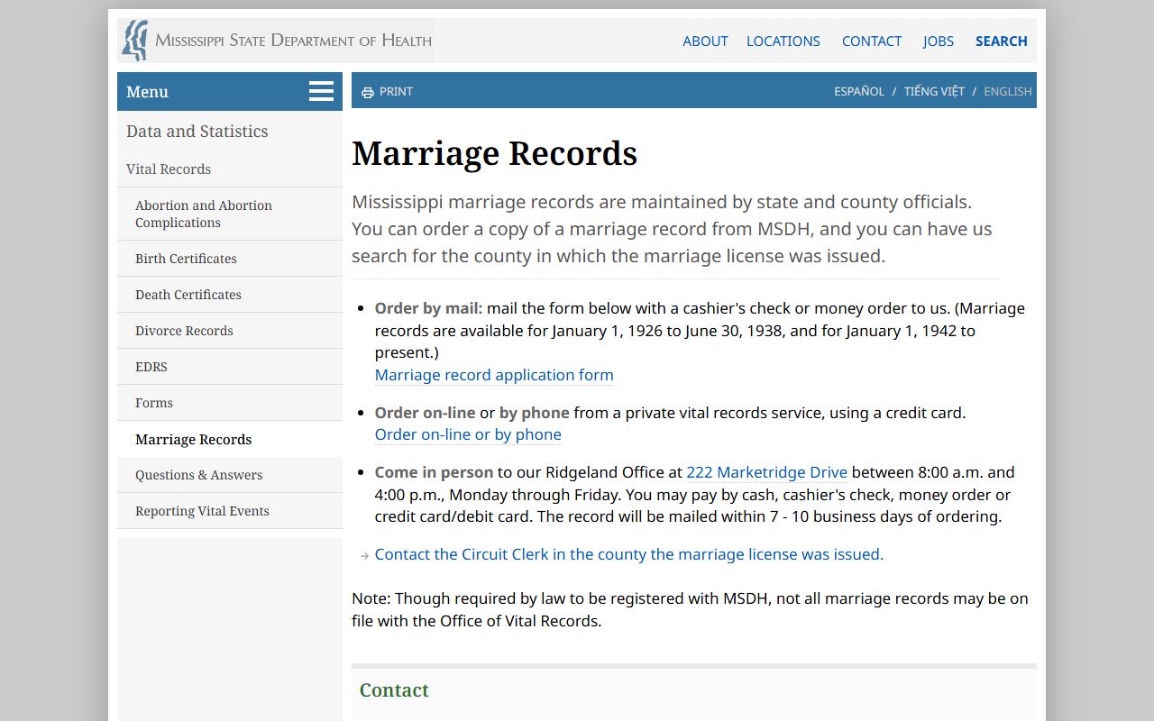 Leflore County marriage records guidance from Mississippi vital records